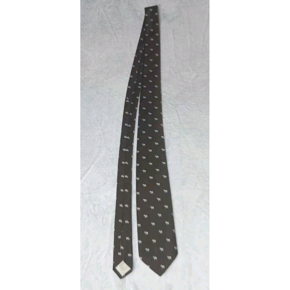 VTG Rhymecliffe By Le Bilsmens Neck Tie Chocolate Brown White Elephants Novelty - Picture 4 of 5
